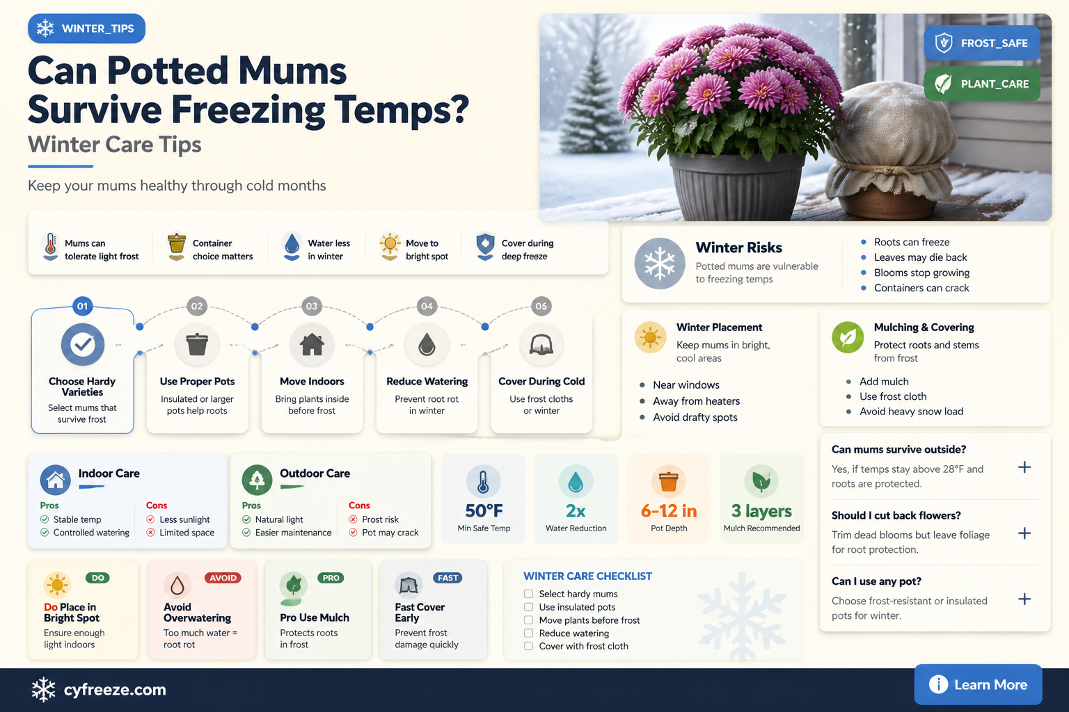 can potted mums survive in freezing temperatures