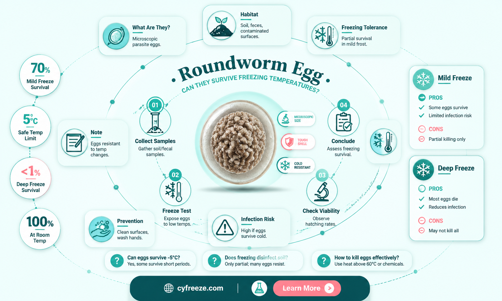can roundworm eggs survive freezing