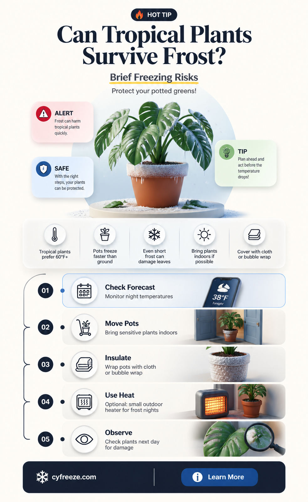 can potted tropical plants survive brief freezing temperatures