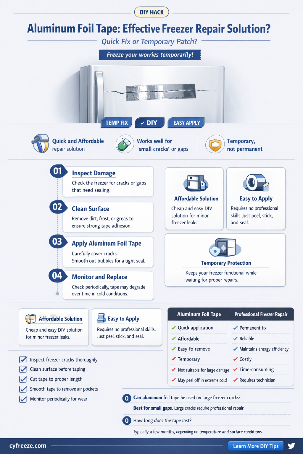 can aluminum foil tape be used to repair freezer