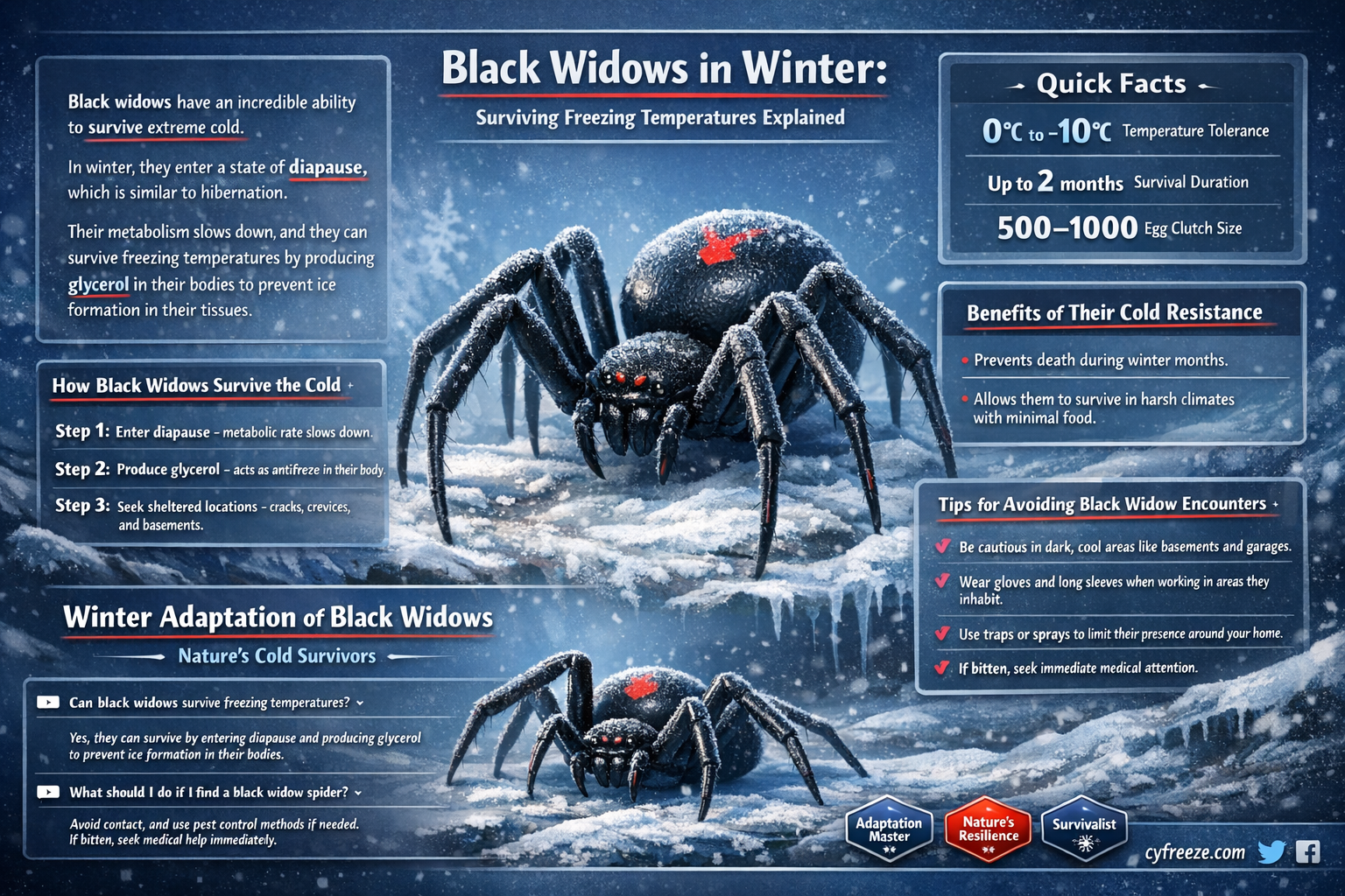 can black widows survive freezing temperatures