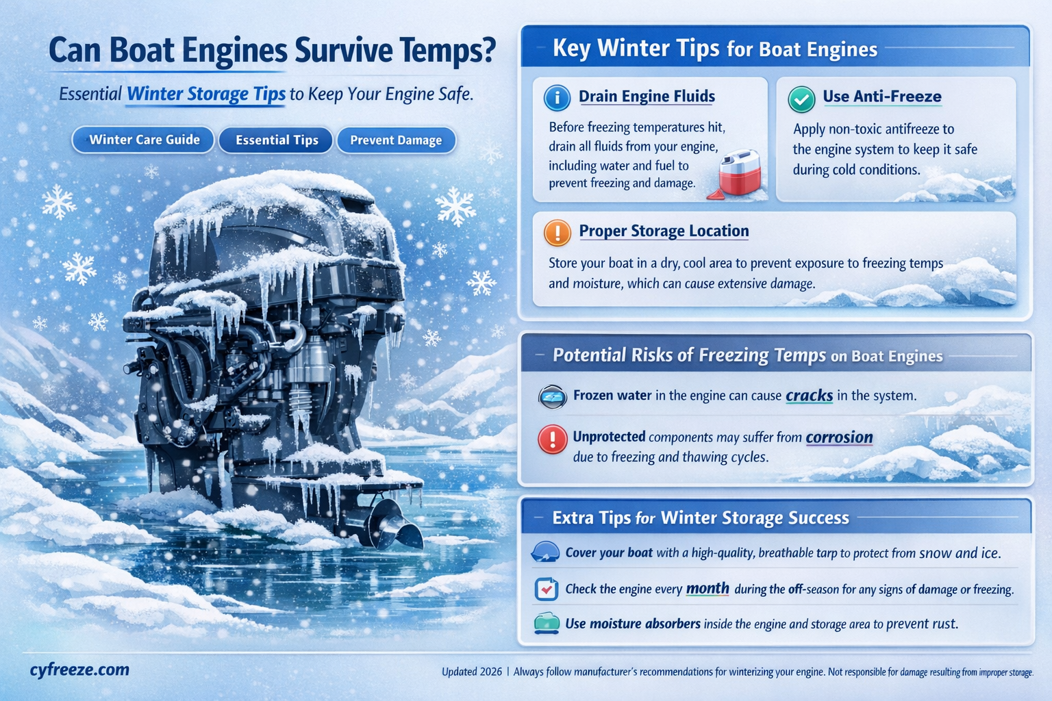 can a boat engine be left in freezing temperatures