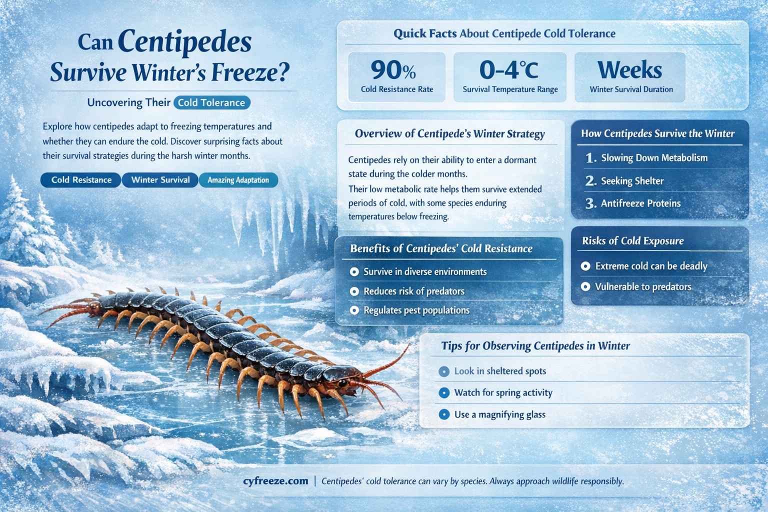 can a centipede survive freezing temperatures