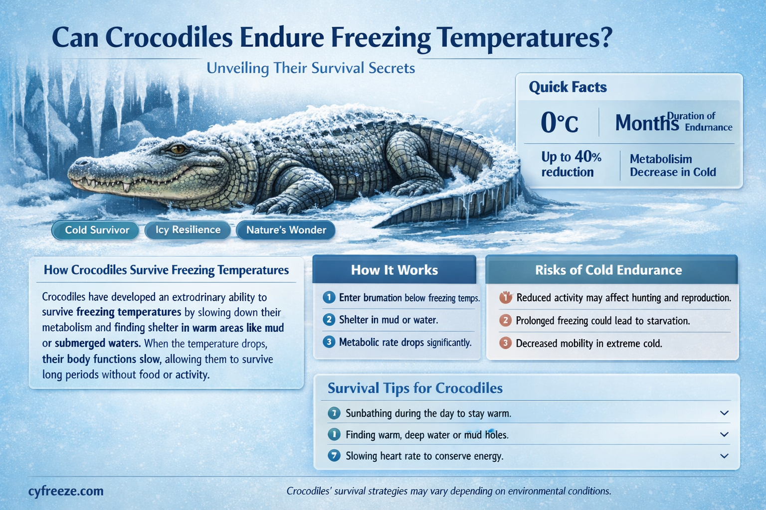 can crocodiles survive freezing temperatures
