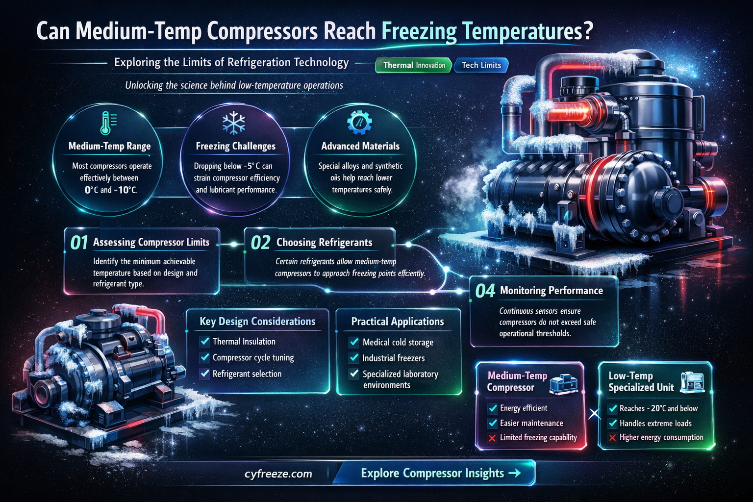 can a medium temp compressor get to freezing