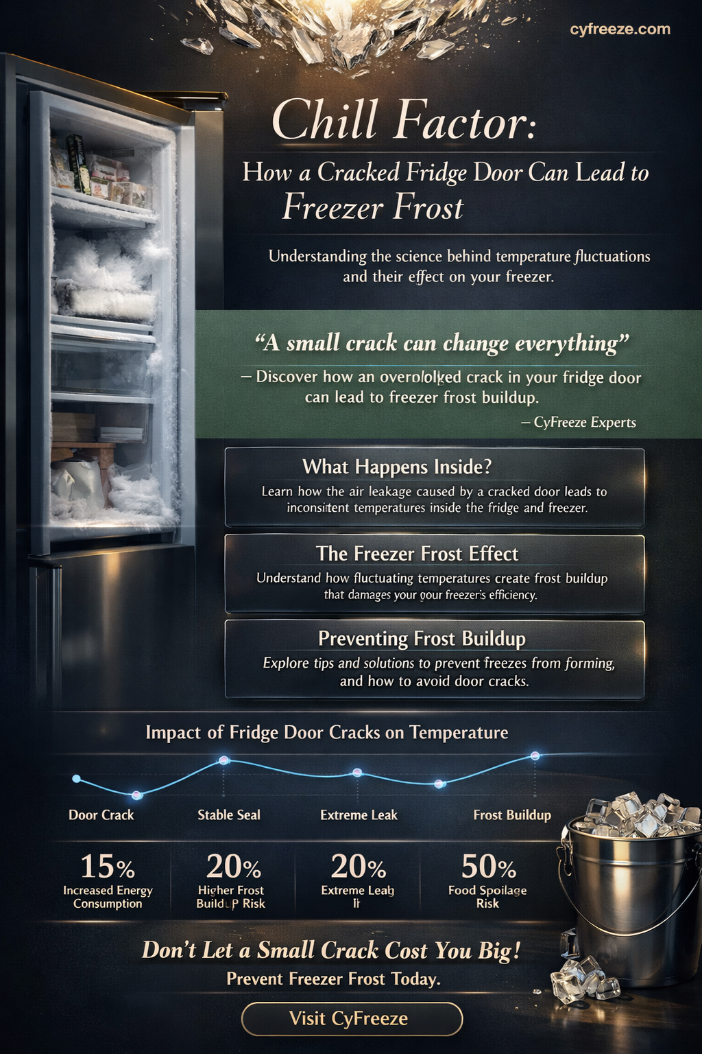 can a cracked fridge door cause frost buildup in freezer