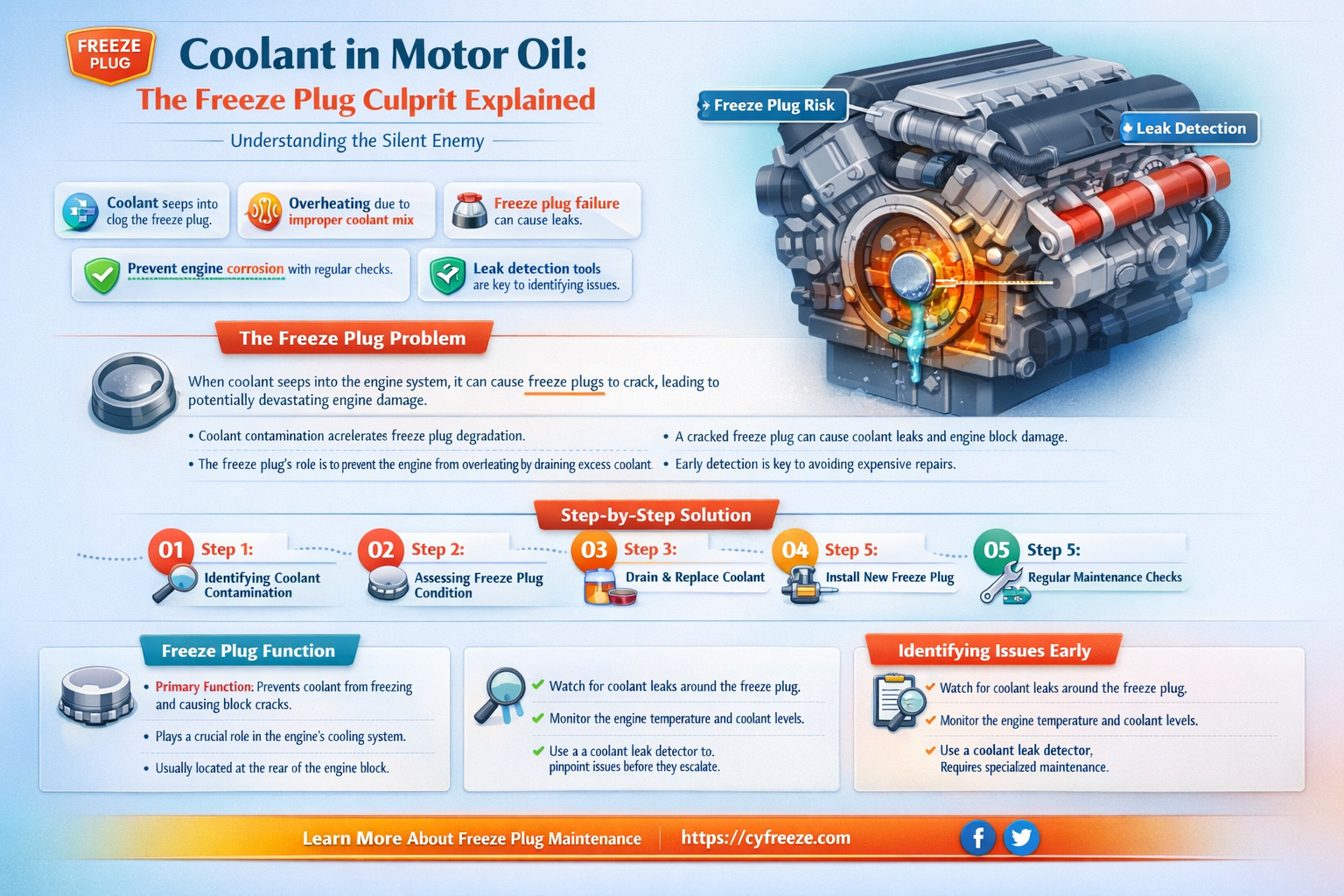 can a bad freeze plug put coolant in motor oil