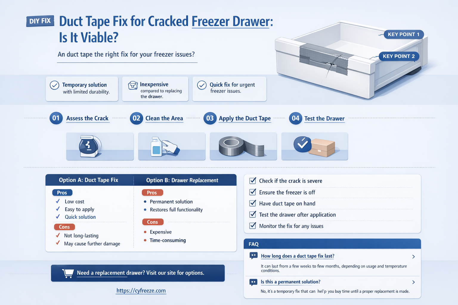 can i use duct tape to fix cracked freezer drawer