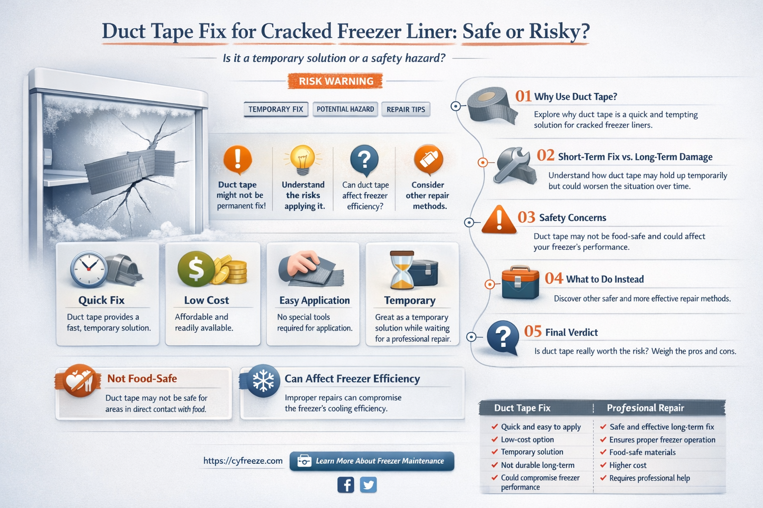 can i use duct tape to fix cracked freezer liner
