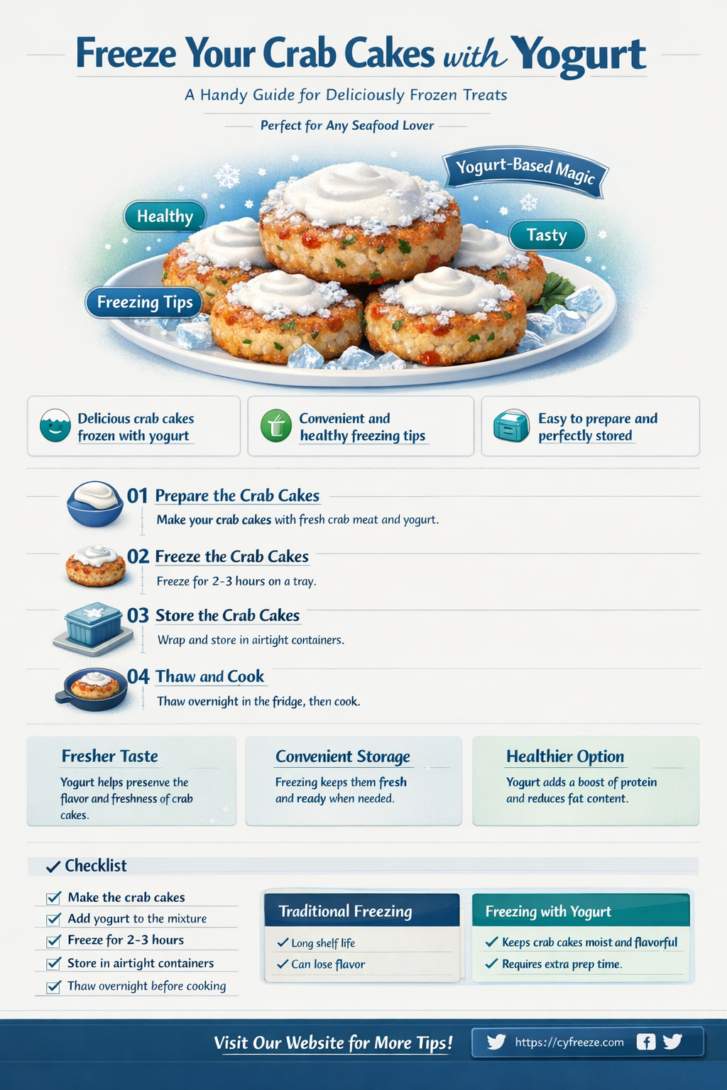 can crab cakes with yogurt be put in the freezer
