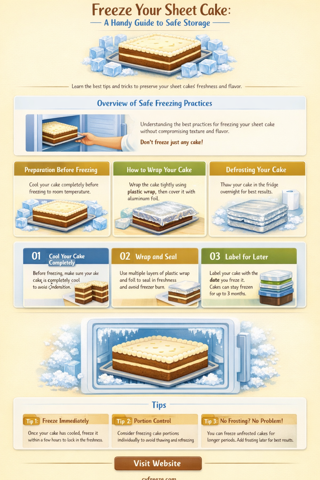 can i put a hot sheet cake in the freezer