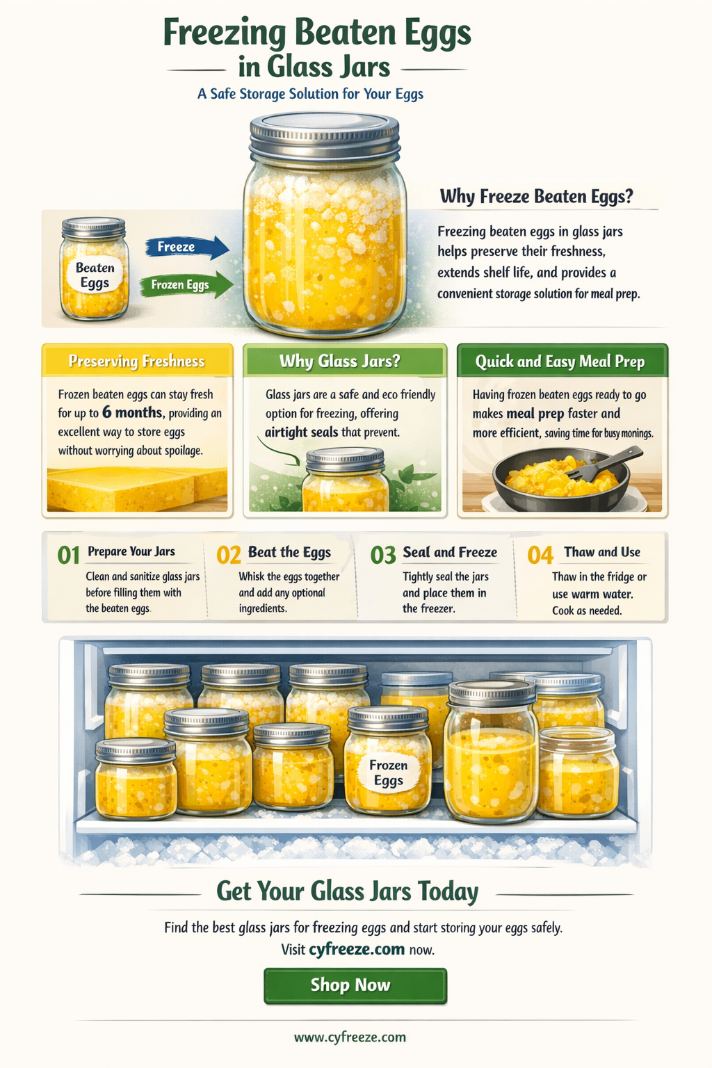 can i freeze beaten up eggs in a glass jar