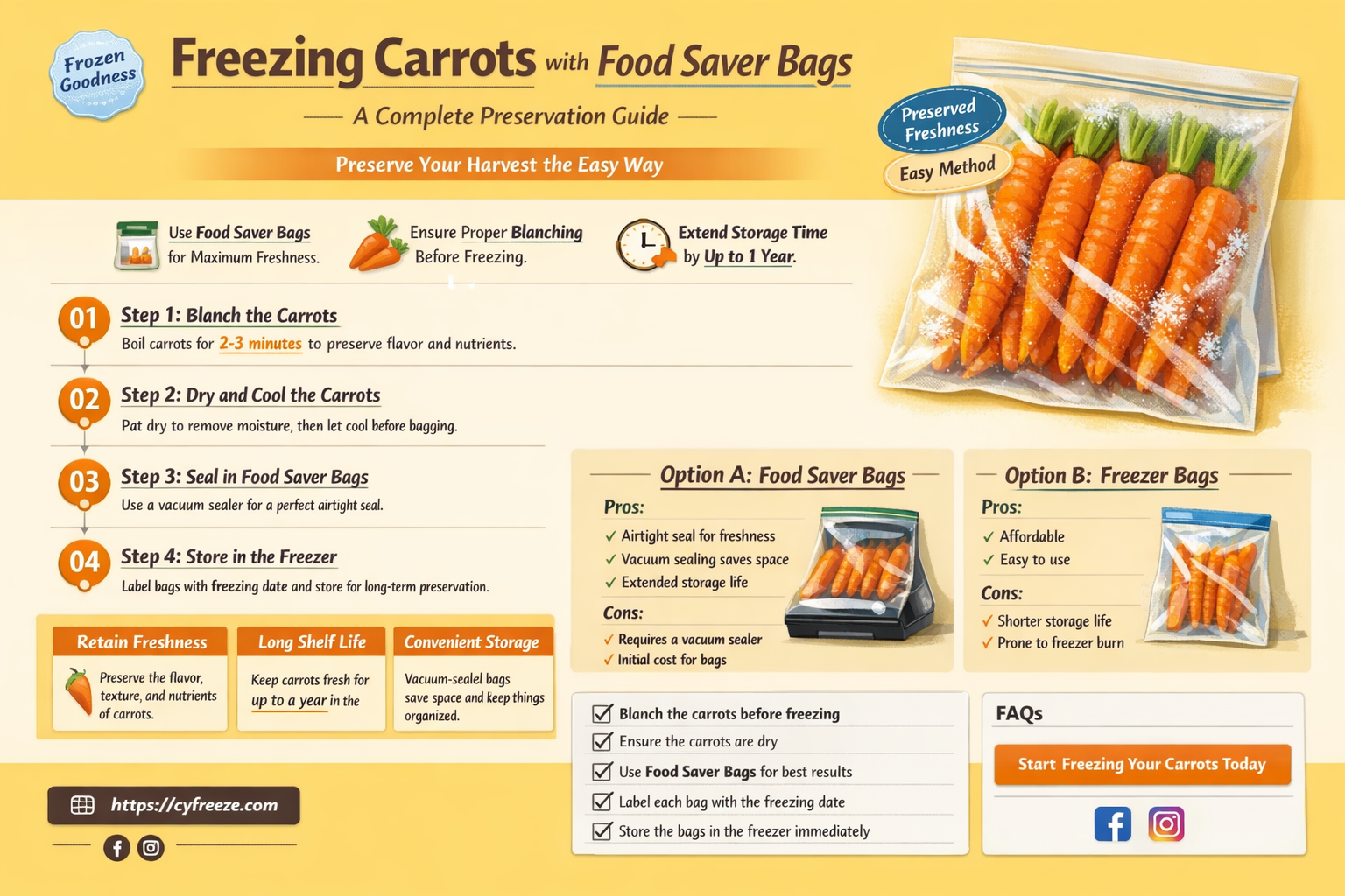 can i freeze carrot by using a food saver bag
