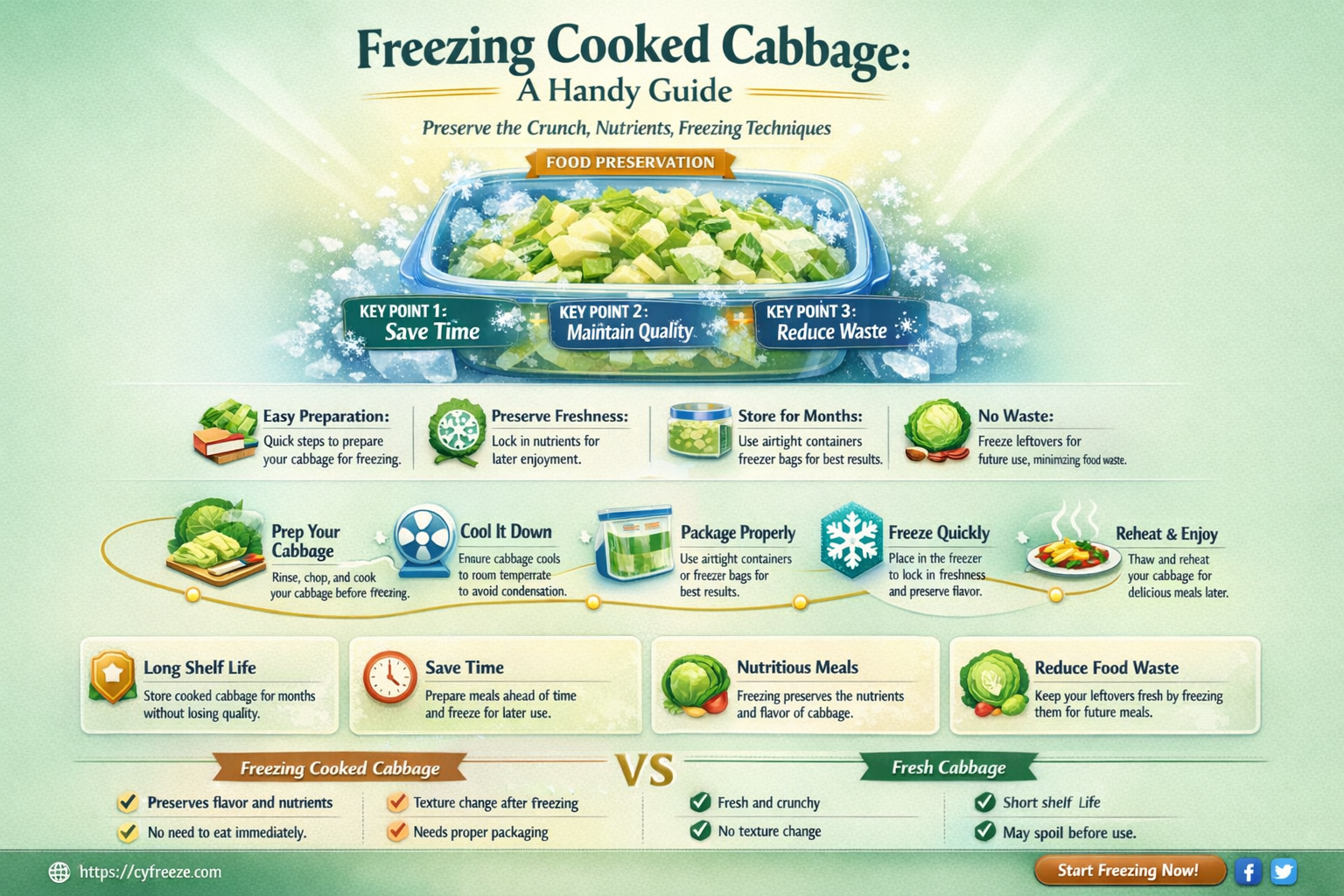 can cooked cabbage be frozen in the freezer