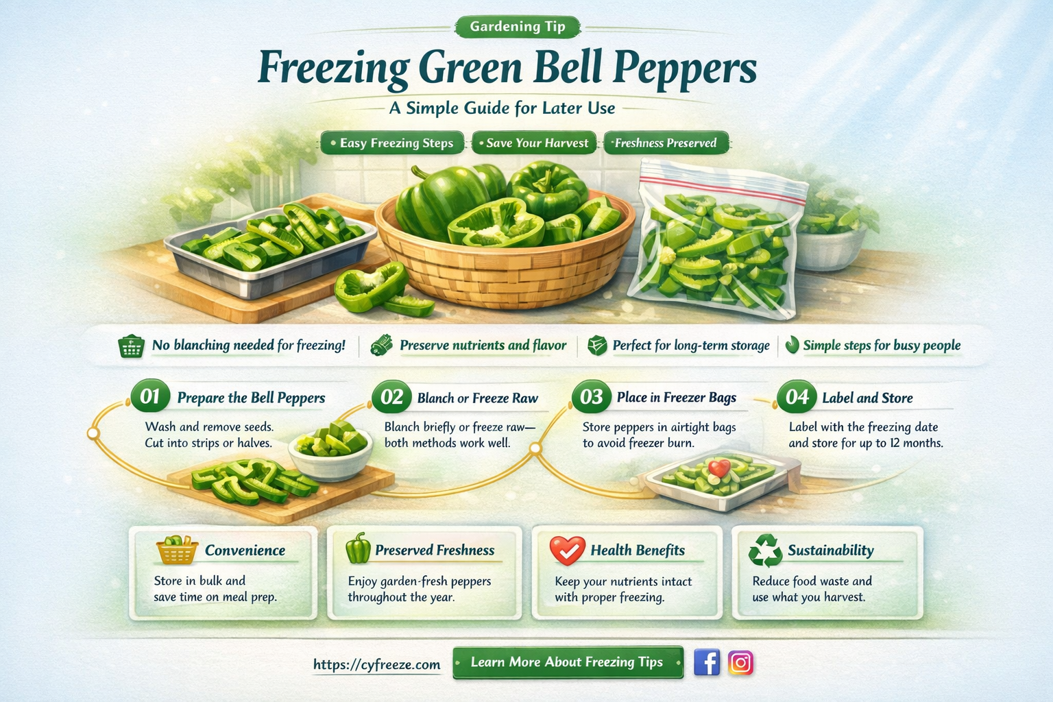can i freeze green bell peppers for later use