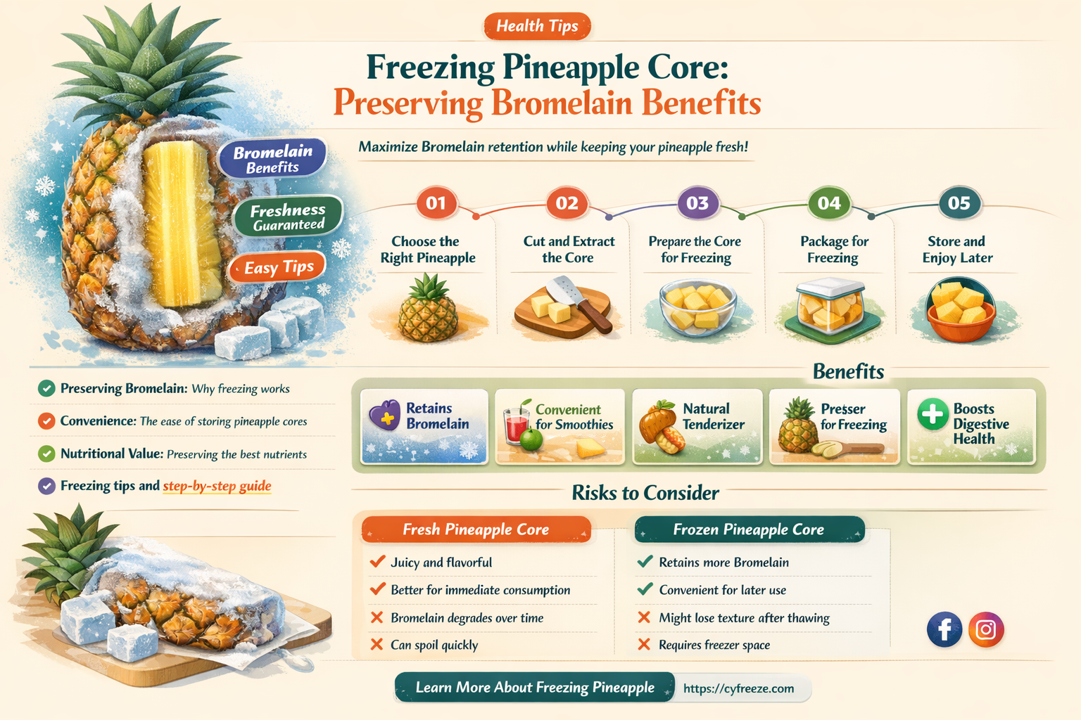 can i freeze pineapple core and still get enough bromelain