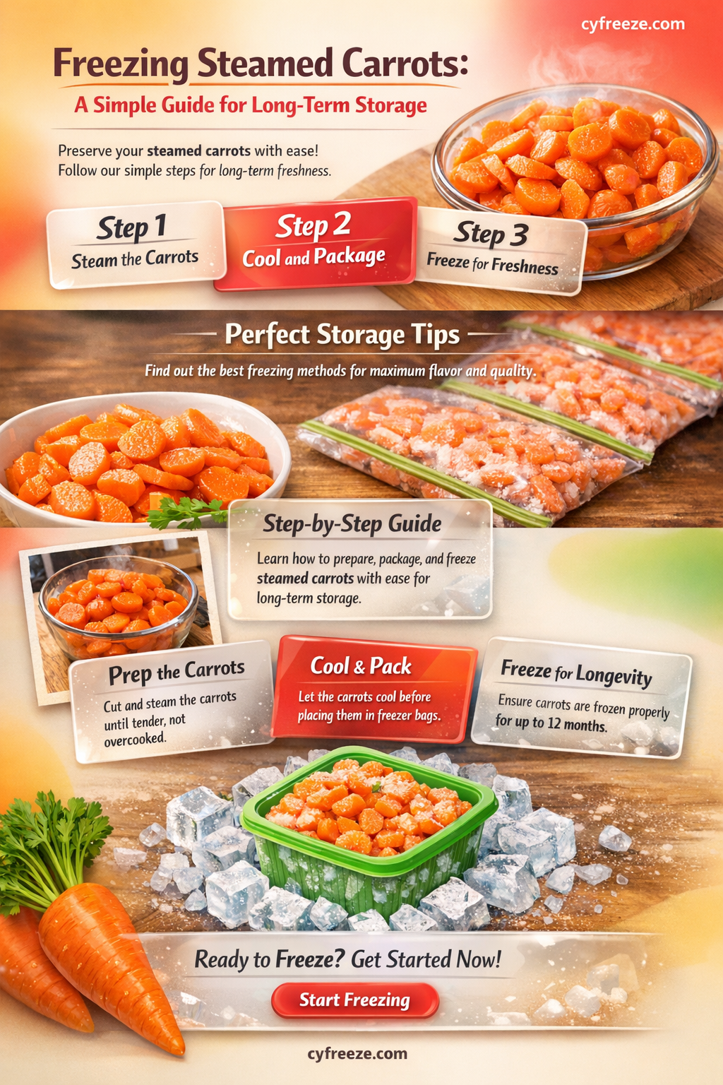 can carrots be steamed to put in freezer