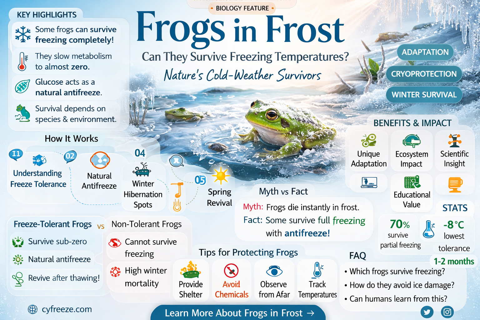 can a frog survive freezing temperatures