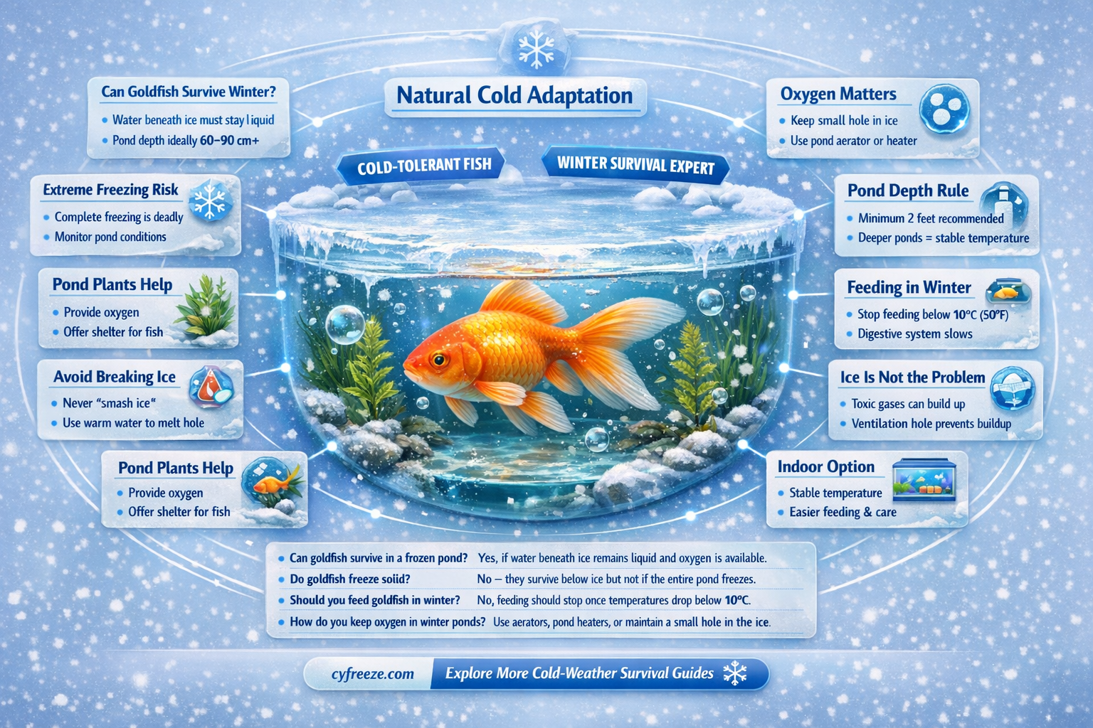 can goldfish survive freezing temperatures