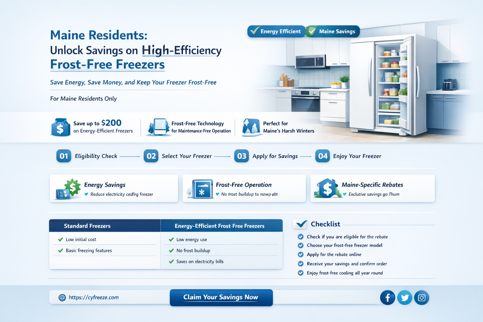 can maine get discount on high efficient frost free freezer
