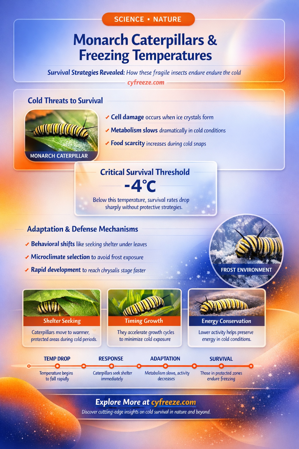 can monarch caterpillars survive freezing temperatures