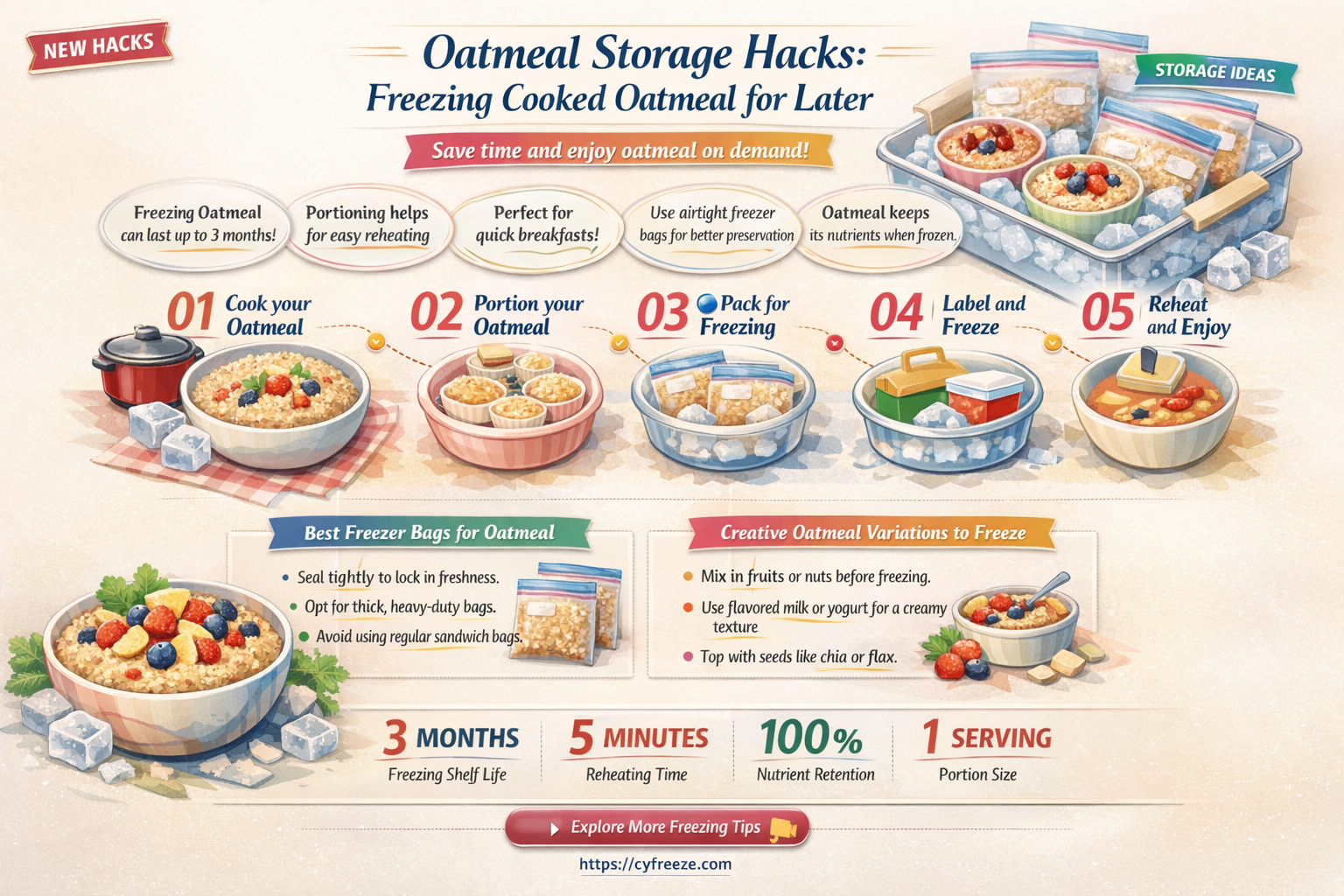 can i freeze cooked oatmeal