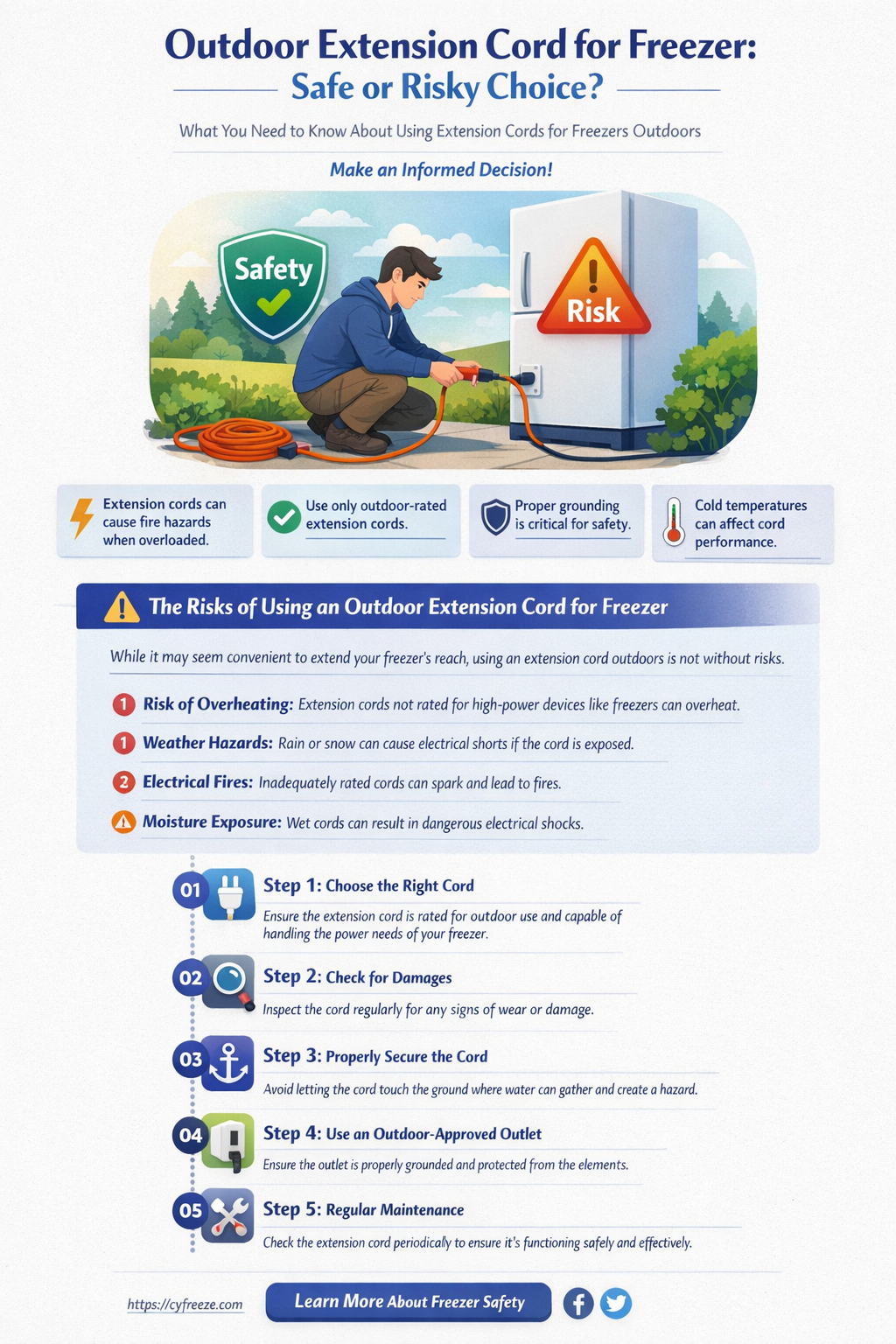 can i use an outdoor extension cord for a freezer