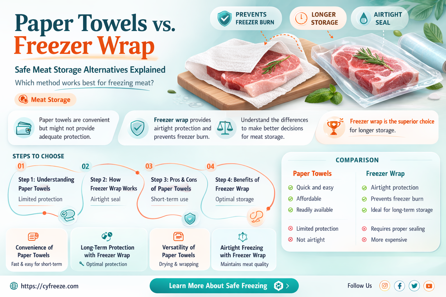 can i use papertowls instead of freezer wrap for meat