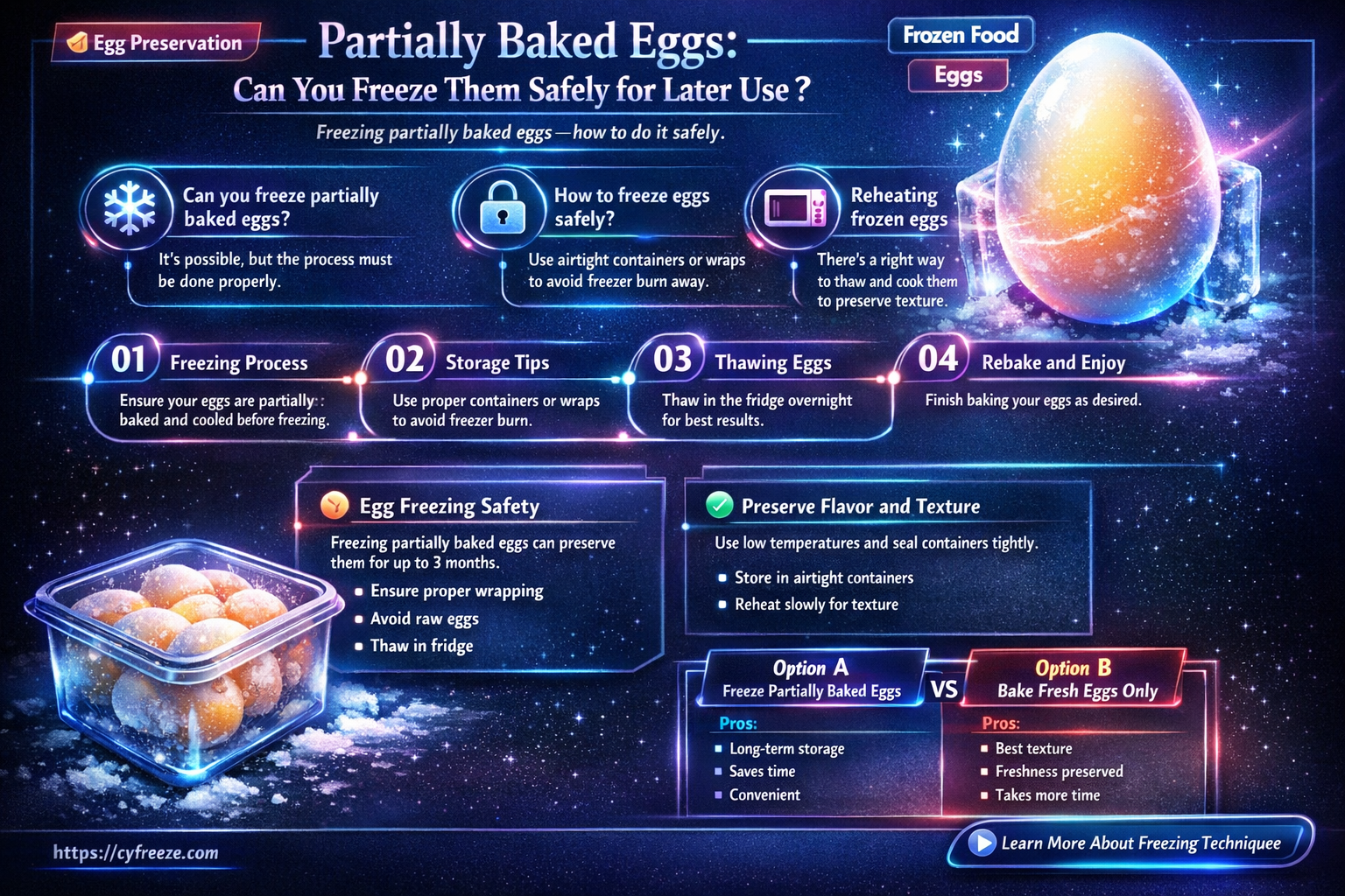 can freeze partially baked eggs