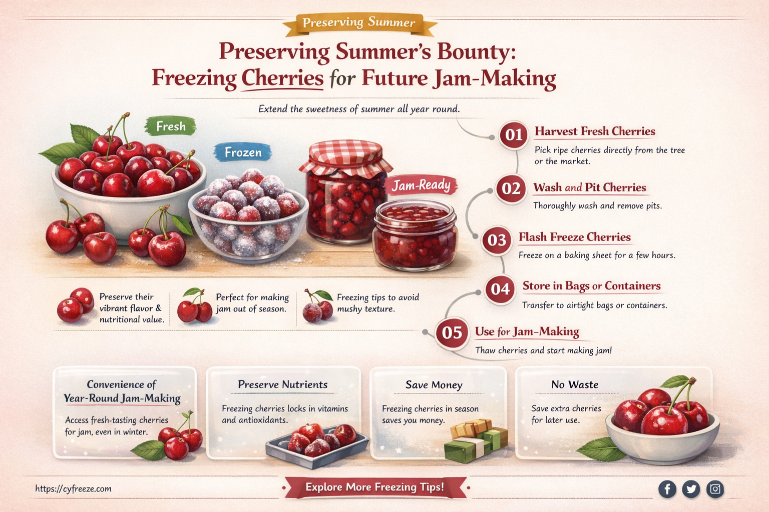 can i freeze cherries to make jam later