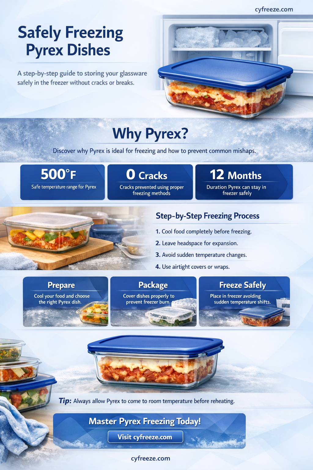 can a pyrex dish be put in the freezer