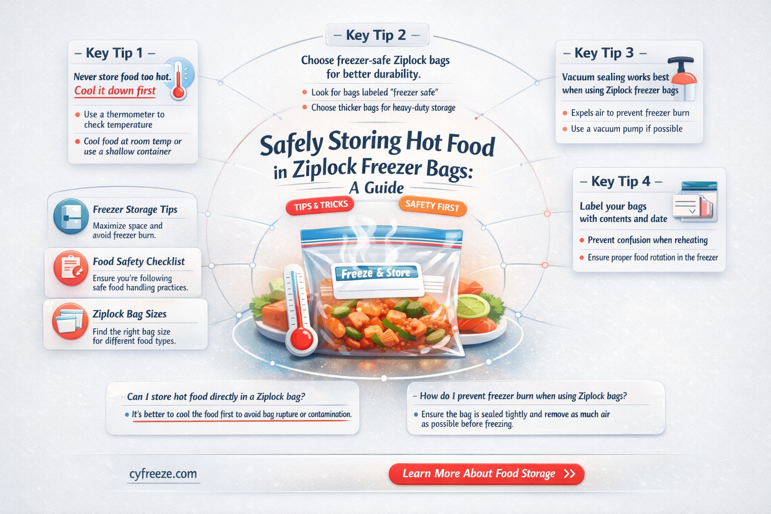 can hot food be put in a ziplock freezer bag