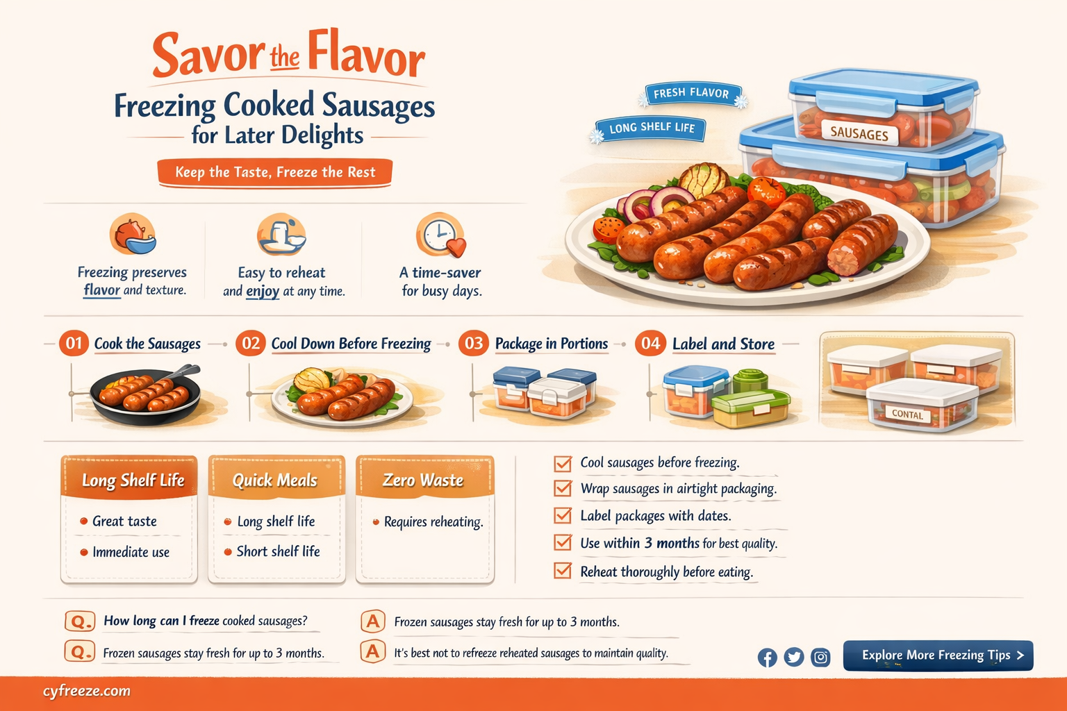 can i freeze cooked sausages