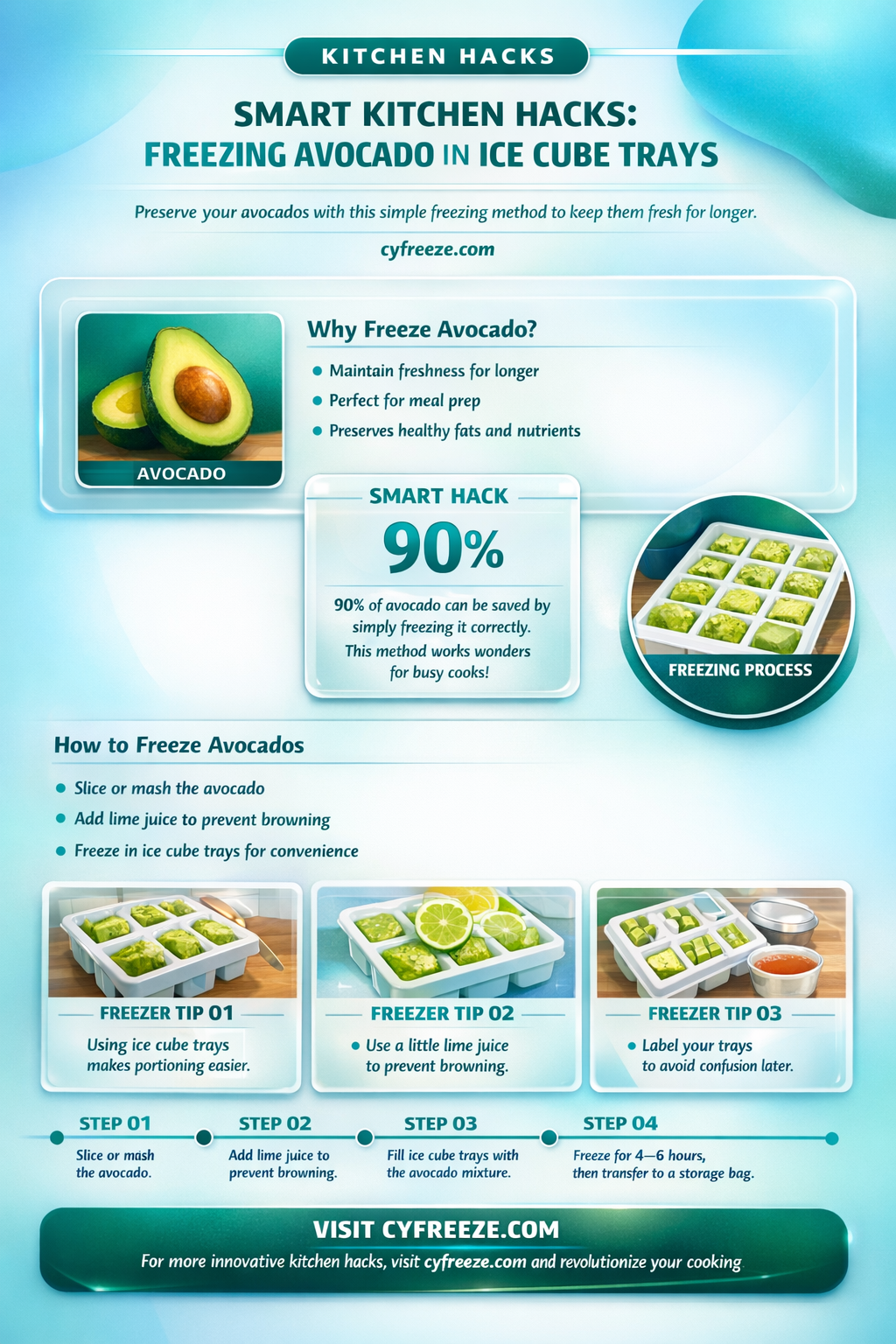 can i freeze avocado in ice cube trays