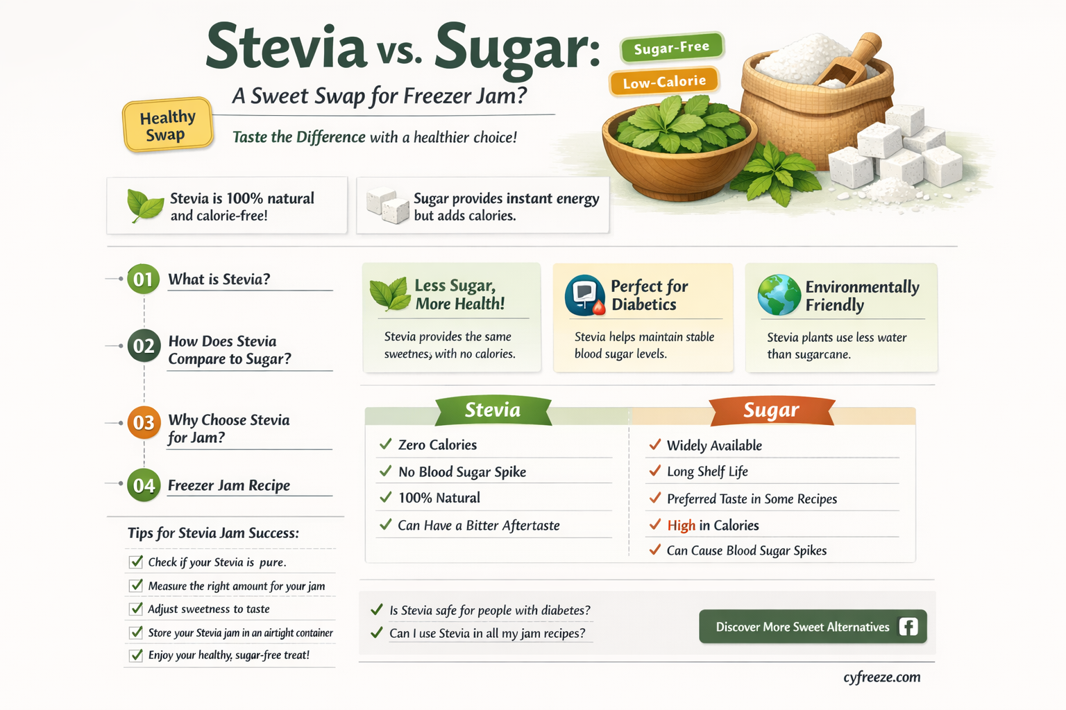 can i use stevia instead of sugar for freezer jam