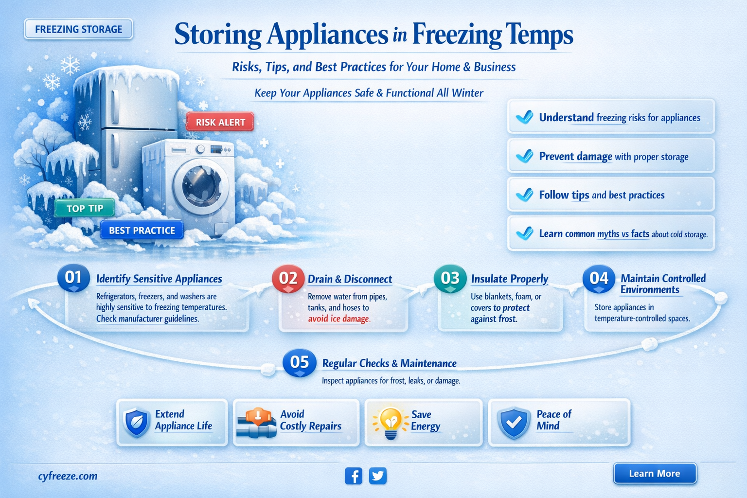 can appliances be stored in freezing temperatures