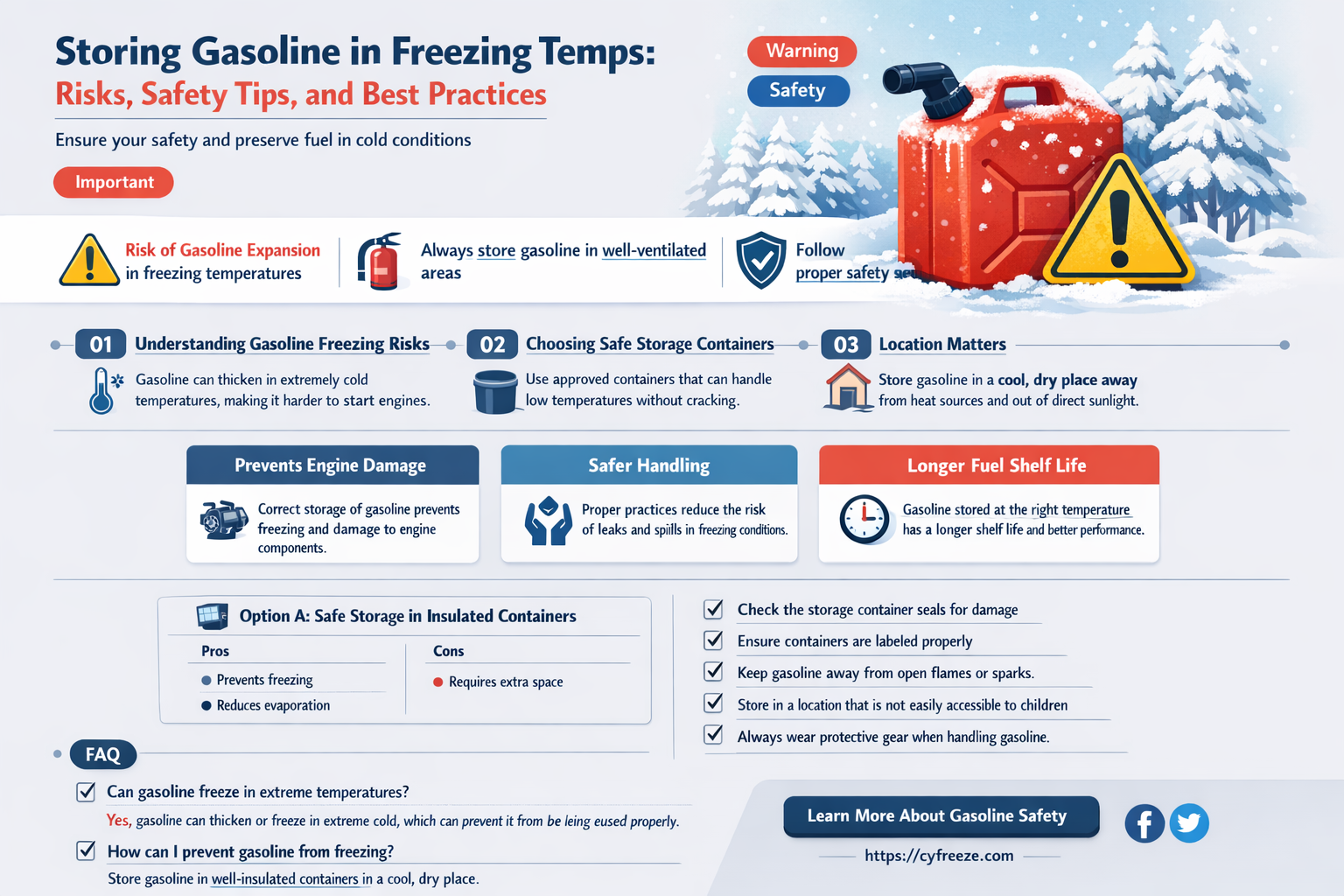 can gasoline be stored in freezing temperatures