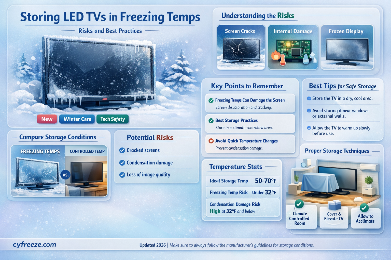 can led tvs be stored in freezing temperatures