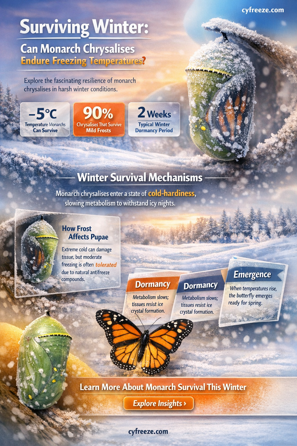 can a monarch chrysalis survive freezing temperatures