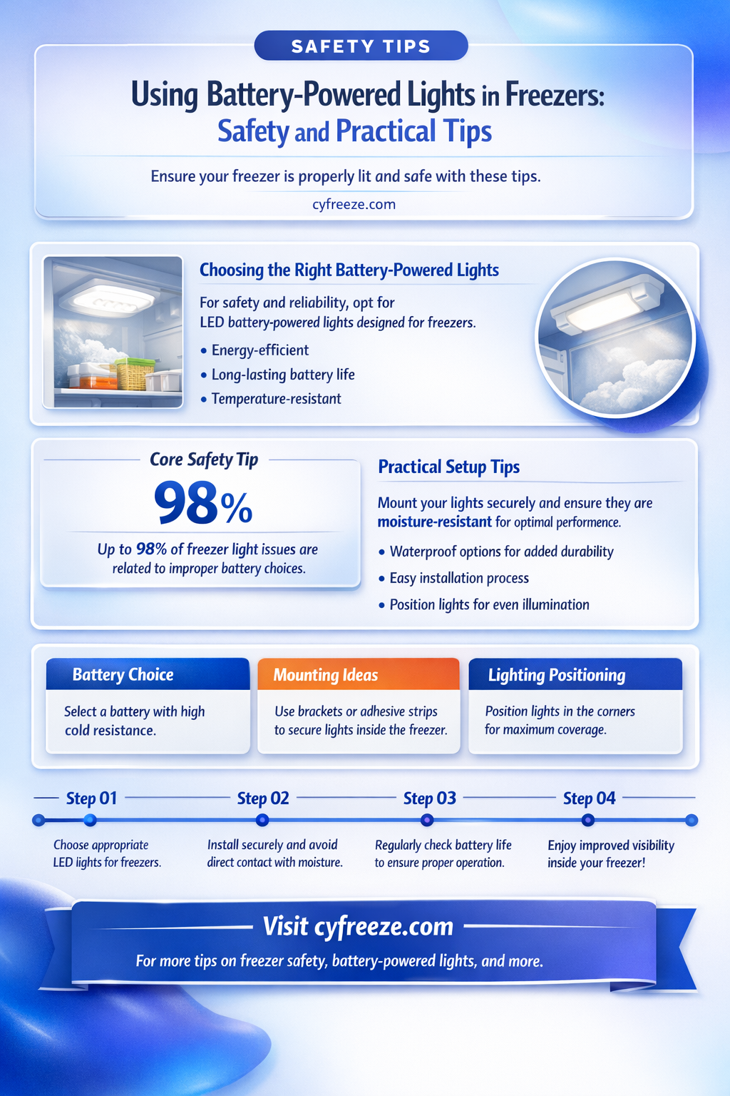 can battery power lights be used in a freezer