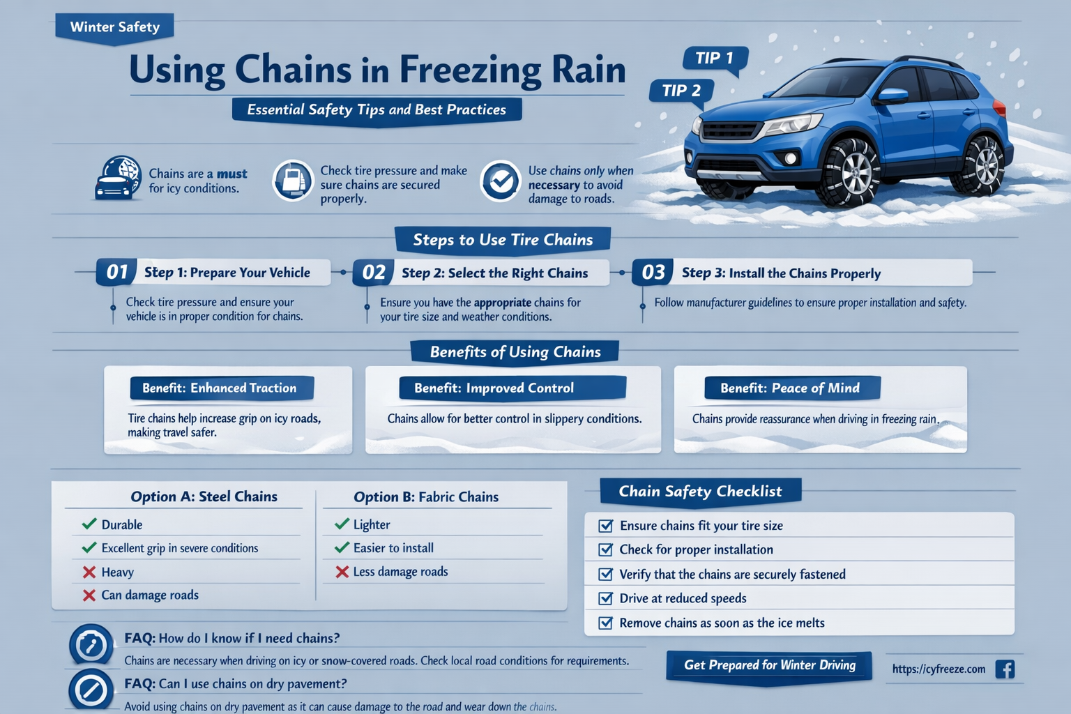 can chains be used in freezing rain