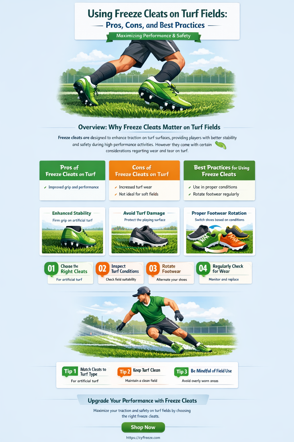 can freeze cleats be used for turf fields