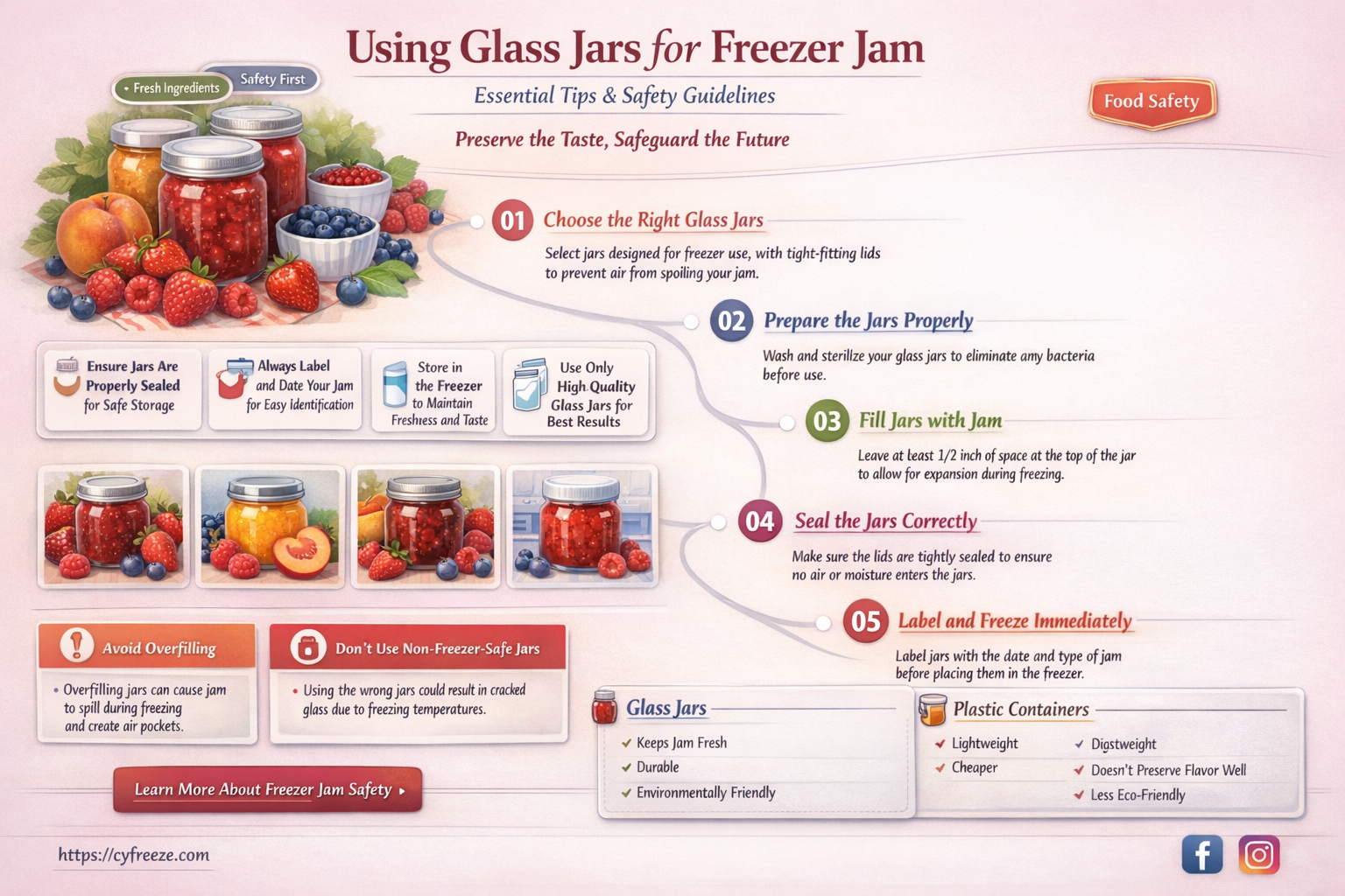 can i use glass jars for freezer jam