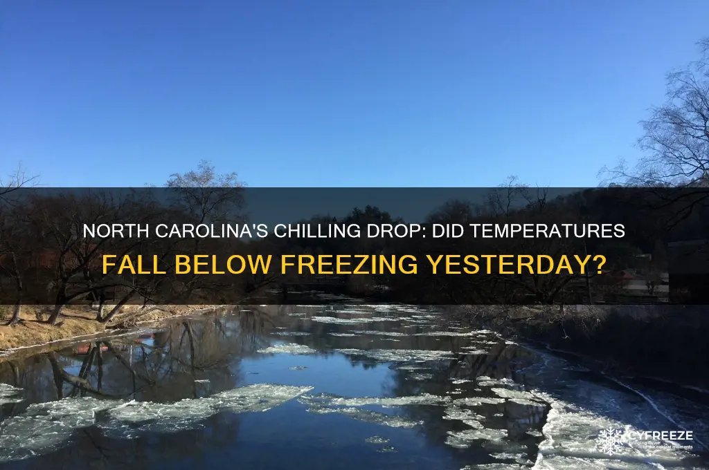did it get below freezing in north carolina yesterday
