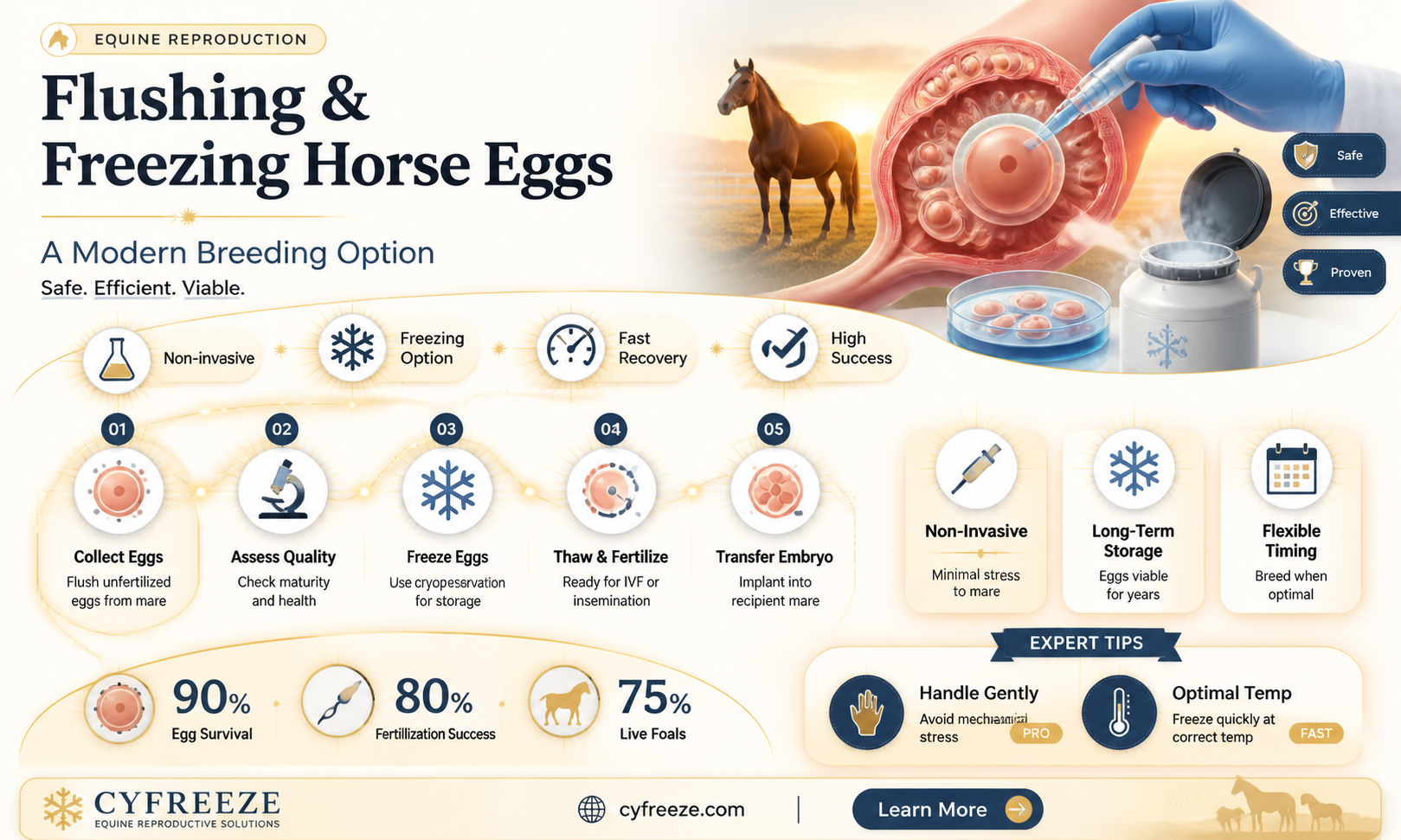 can you flush and freeze unfertilized eggs in horses