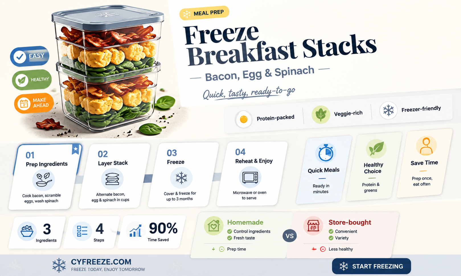 can you freeze bacon egg and spinach breakfast stacks