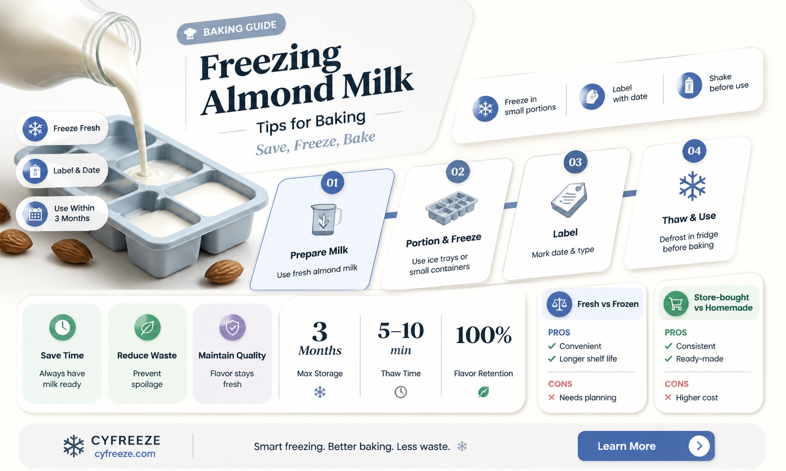 can you freeze almond milk to use for baking