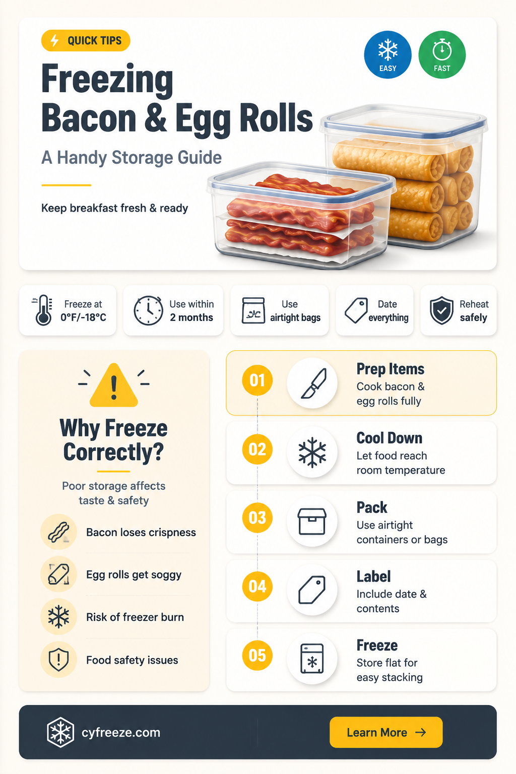 can you freeze bacon and egg rolls