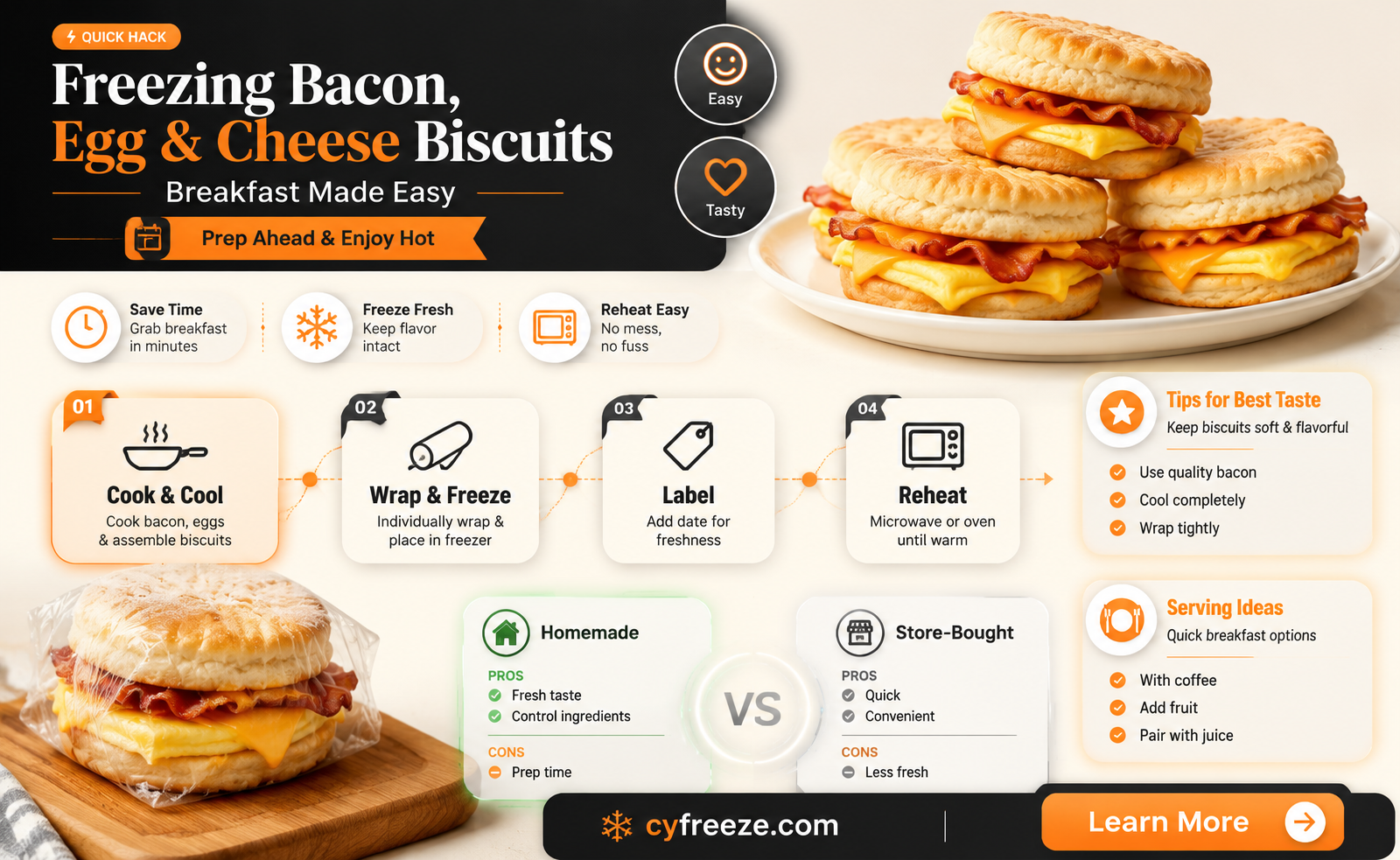 can you freeze bacon egg and cheese biscuits