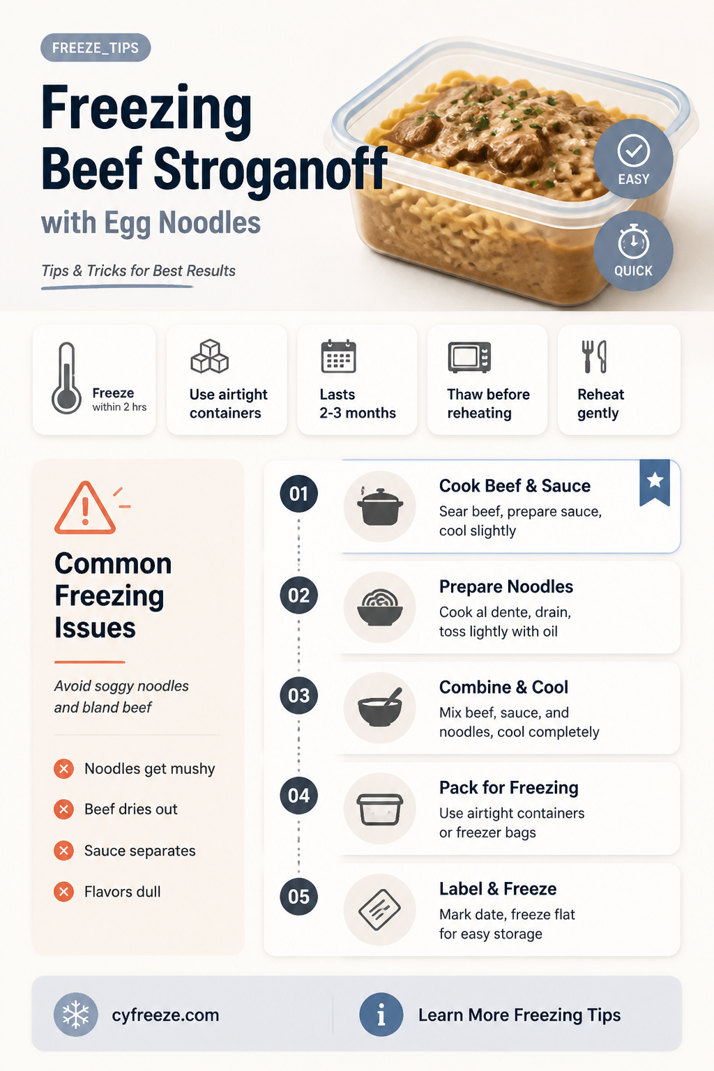 can you freeze beef stroganoff with egg noodles